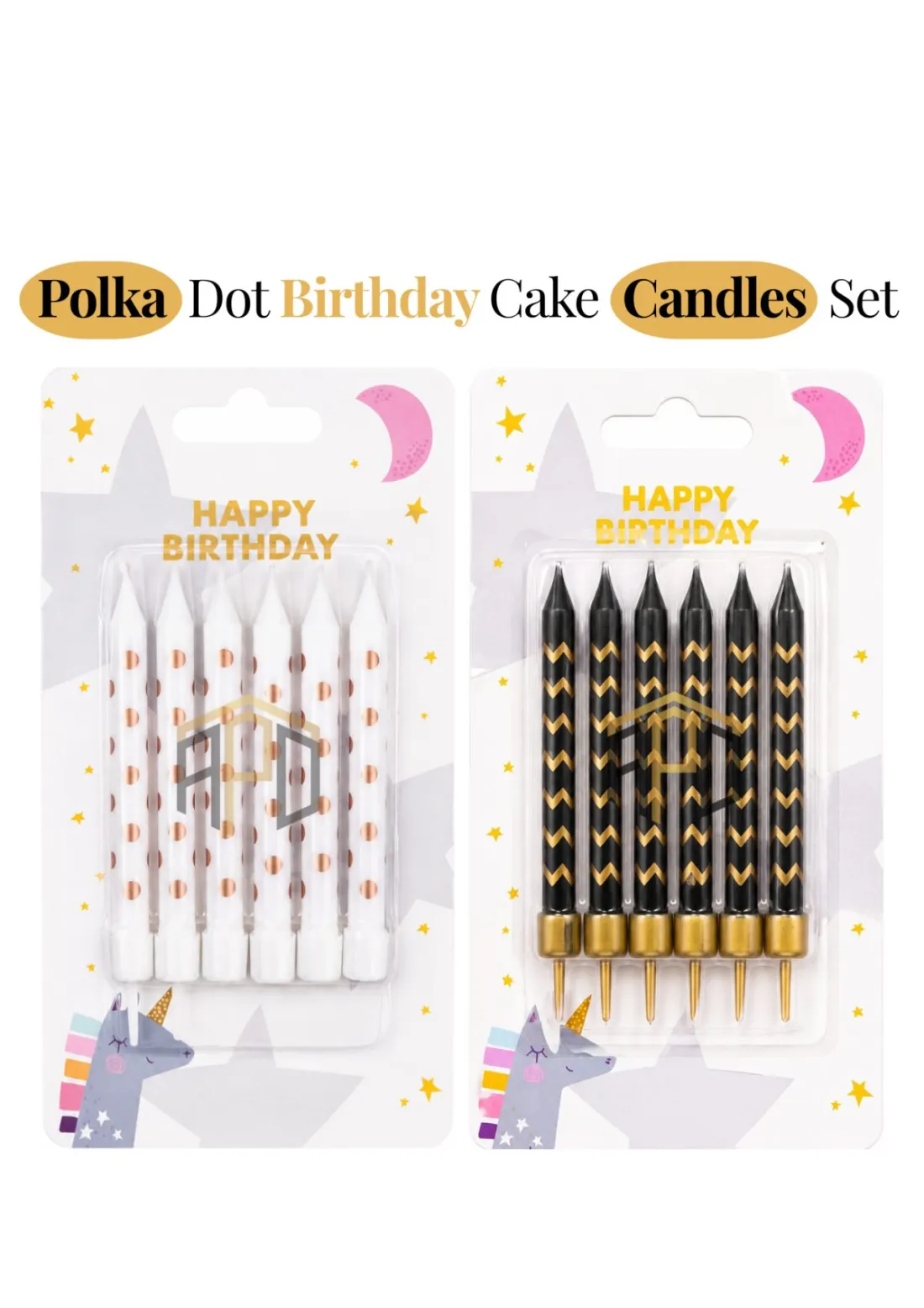 Premium Polka Dot Birthday Cake Candles Set – Decorative Party Candles (White & Black)