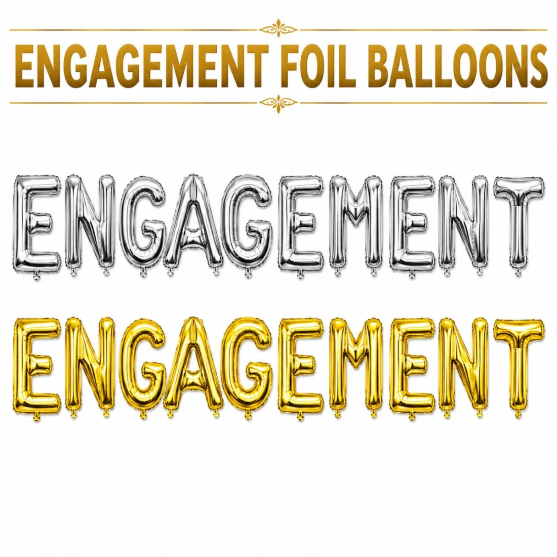 Engagement Foil Balloon Banner Set – Gold & Silver Letter Balloons