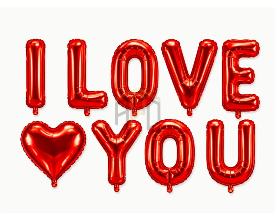 Premium I Love You Foil Balloon Banner with Heart Balloon – Romantic Party Decoration