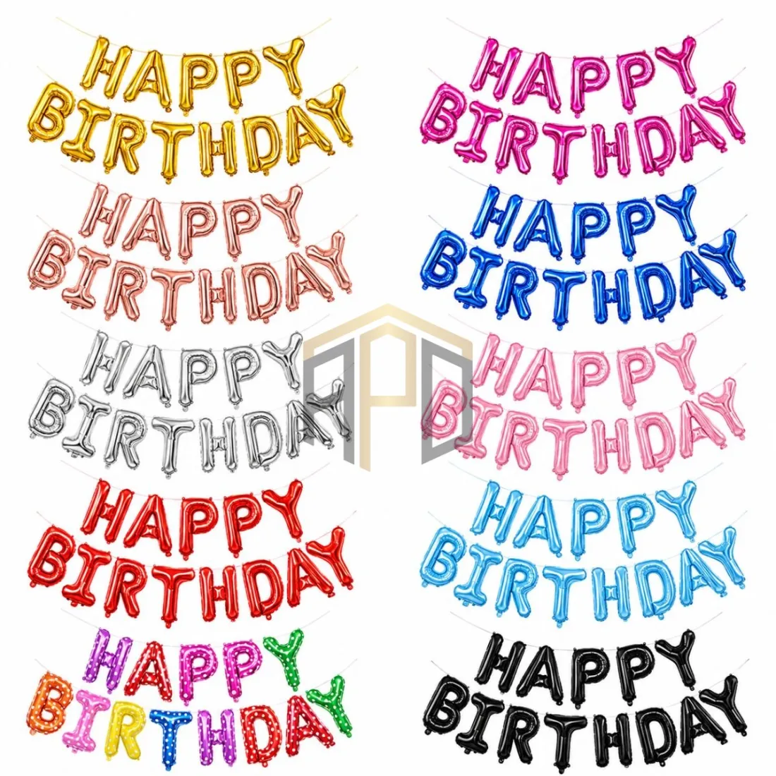 Happy Birthday Letter Foil Balloon Banner for Birthday Party Decorations | Gold, Silver, Red, Black, Rose Gold, Pink, Blue & Multi Color
