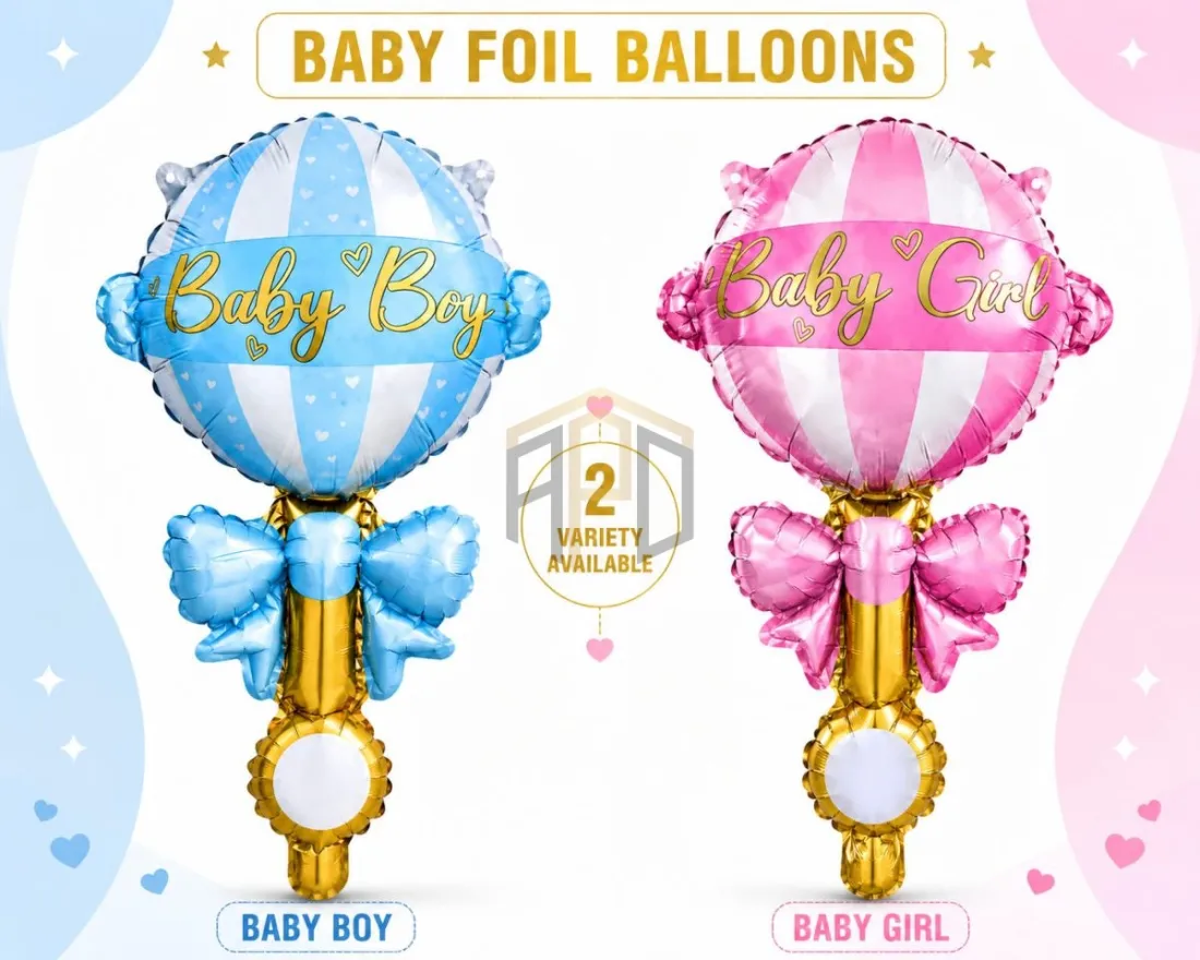 Premium Baby Rattle Foil Balloon – Baby Boy & Baby Girl Welcome Party Balloon