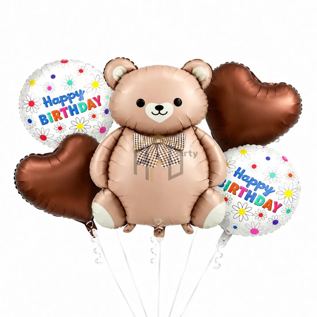 5 Pcs Teddy Bear Happy Birthday Foil Balloon Set