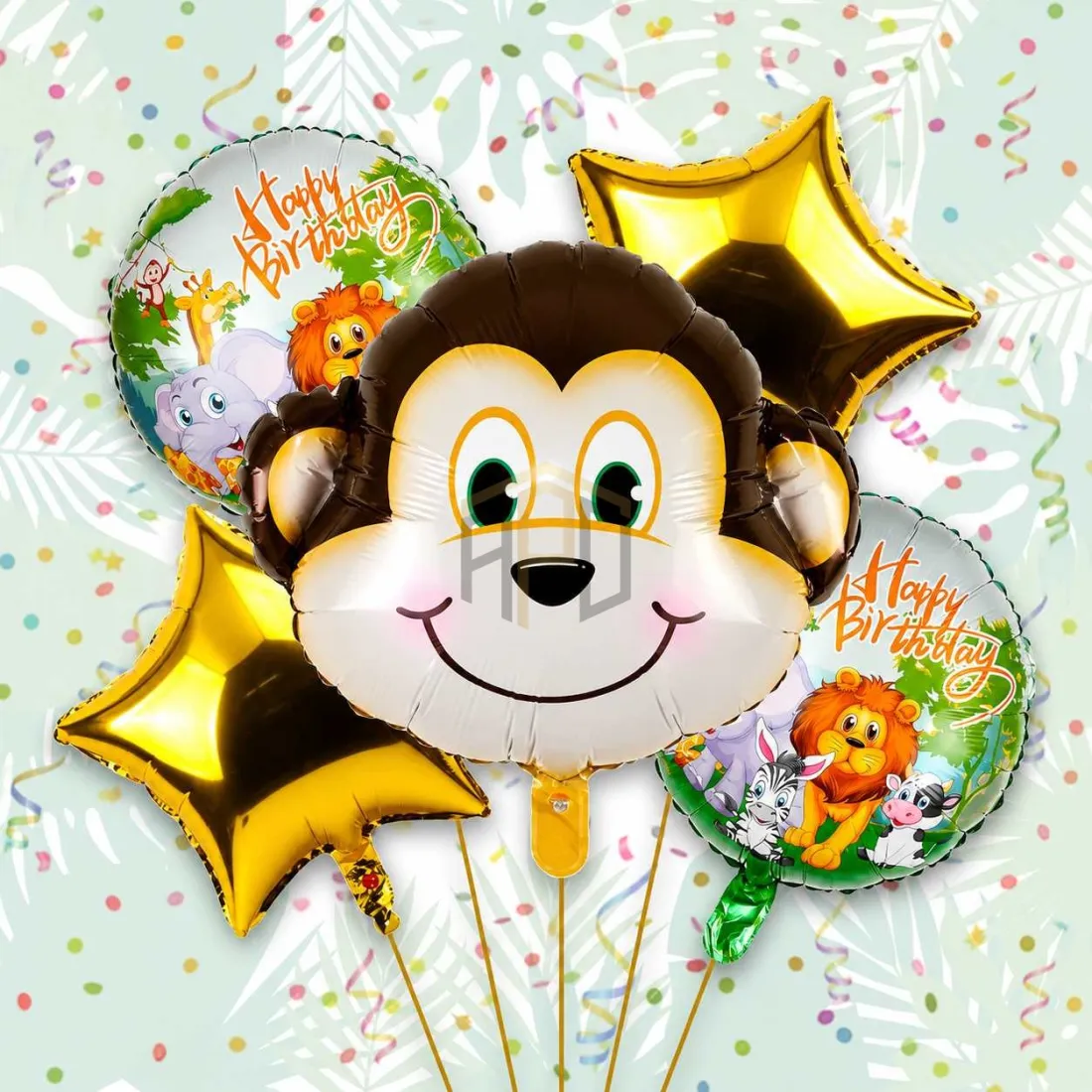 5pcs Cartoon Animal Foil Balloon Set with Star & Happy Birthday Balloons