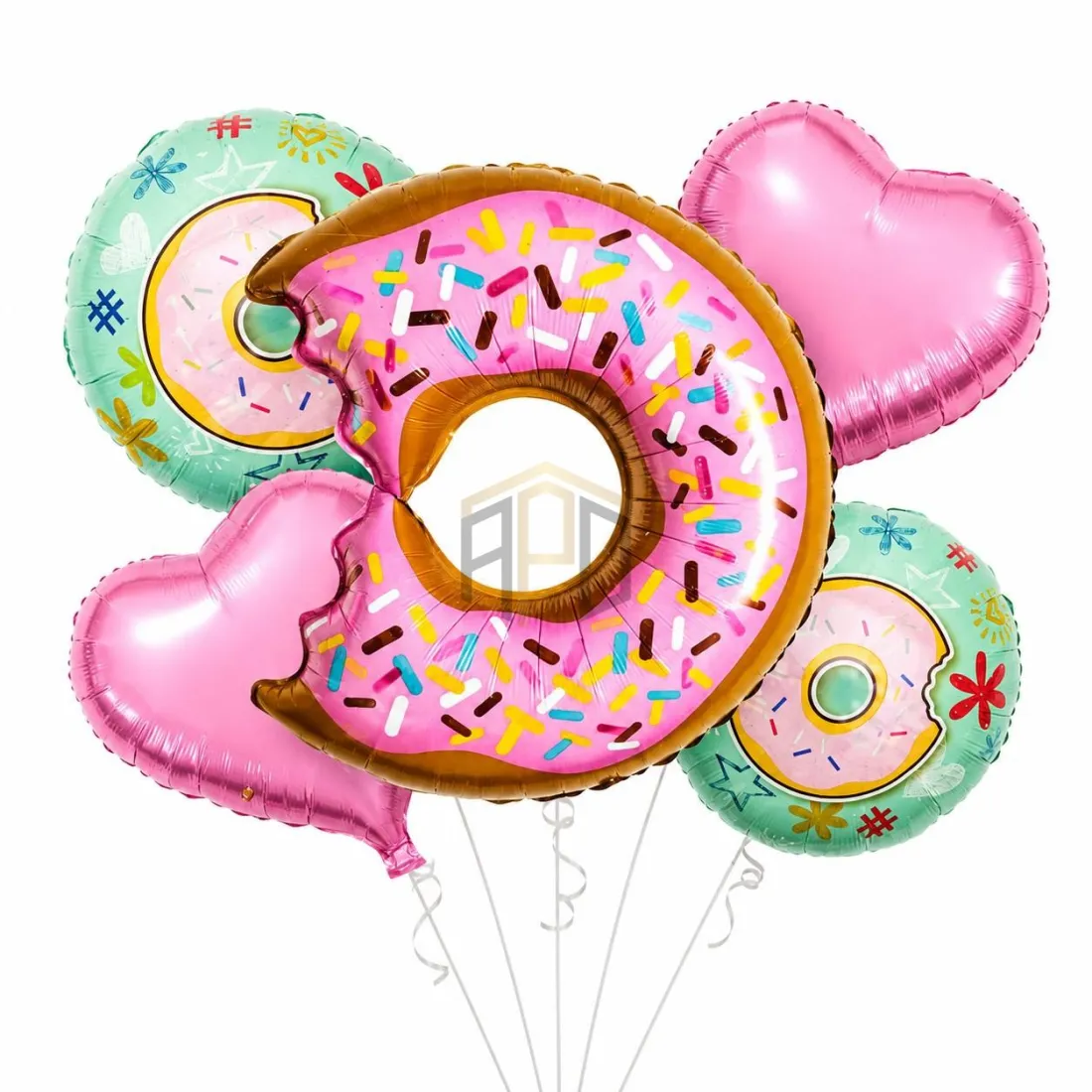 Donut & Heart Foil Balloons Set – 5 Pcs