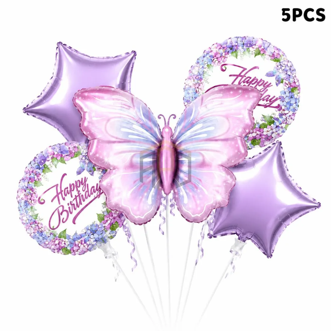 Happy Birthday Butterfly Foil Balloon Set 5 Pcs