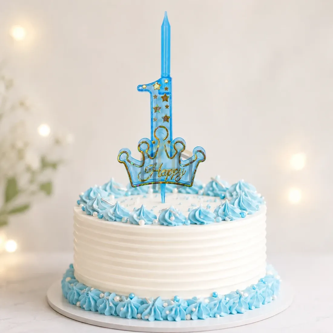 Blue Crown Number 1 Birthday Cake Candle