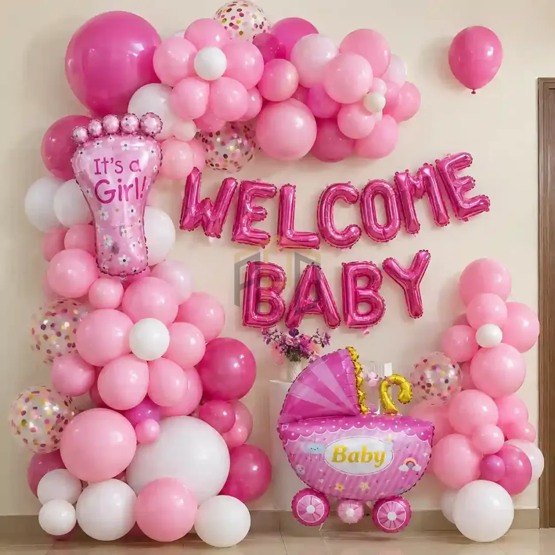 100pcs Pink & White Balloon Garland Theme Set for Baby Shower & Party Decoration