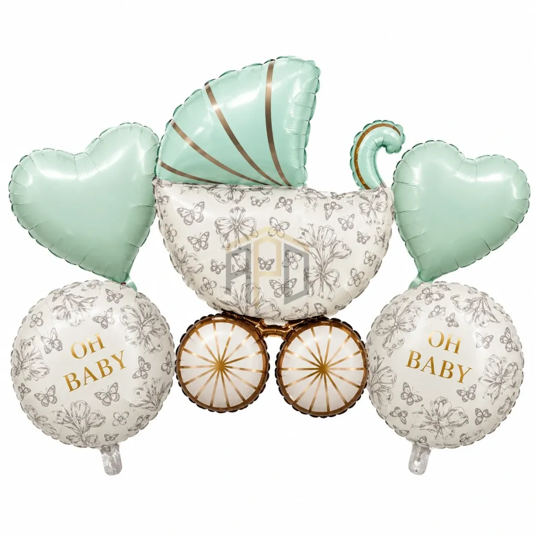 Oh Baby Mint Green Carriage Foil Balloon Set – 5 Pcs