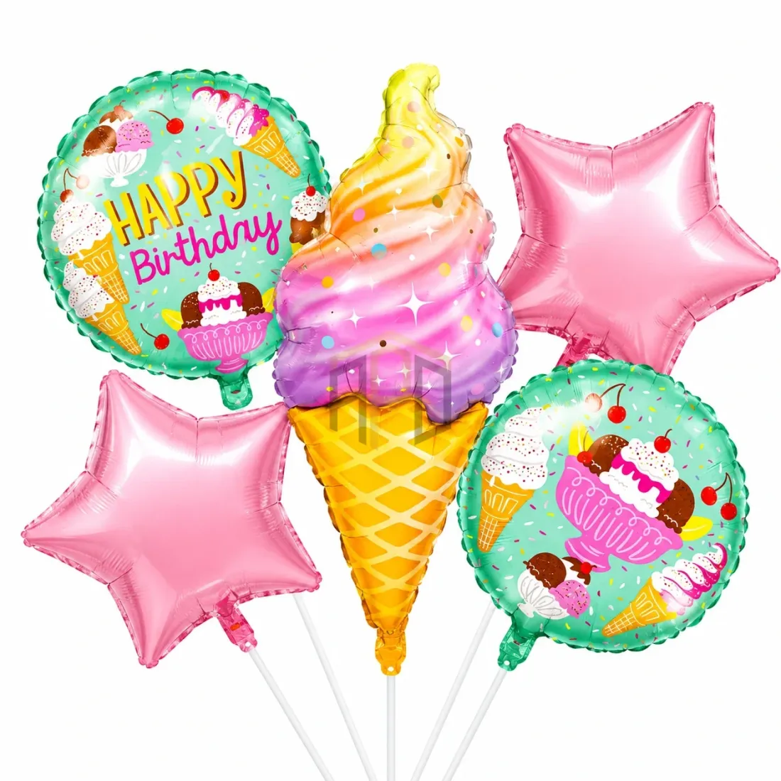 Ice Cream Happy Birthday 5 Pcs Foil Balloon Set