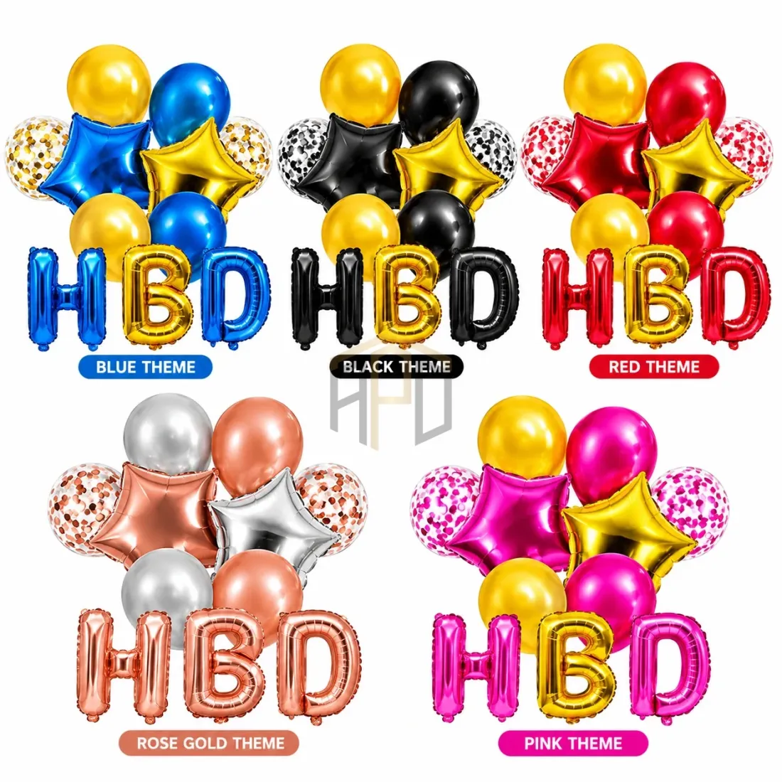 11Pcs Happy Birthday HBD Foil Balloon Set – 5 Colors