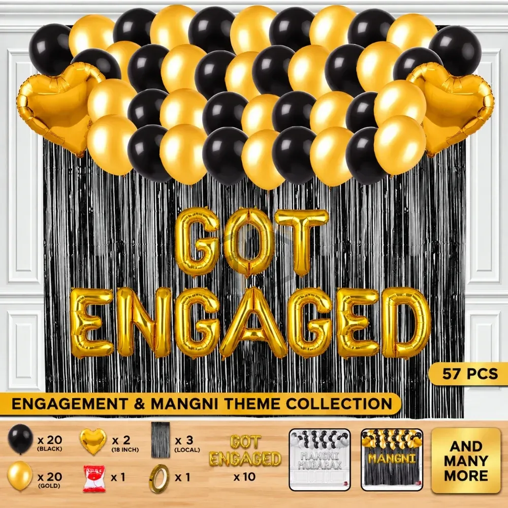 57Pcs Engagement Decoration Set – Golden & Silver Mangni Party Theme