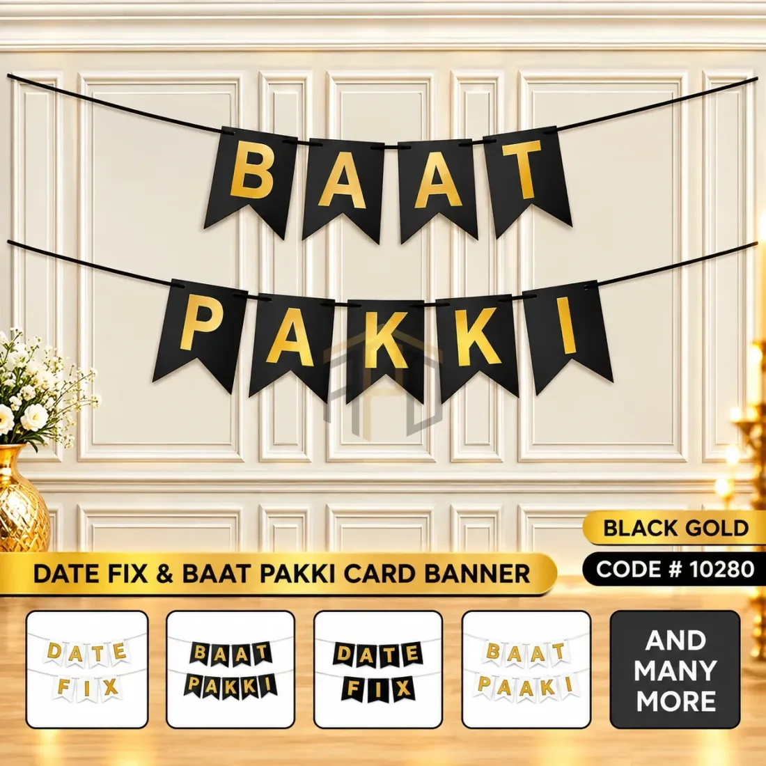 Baat Pakki Hanging Card Banner – Gold Lettering