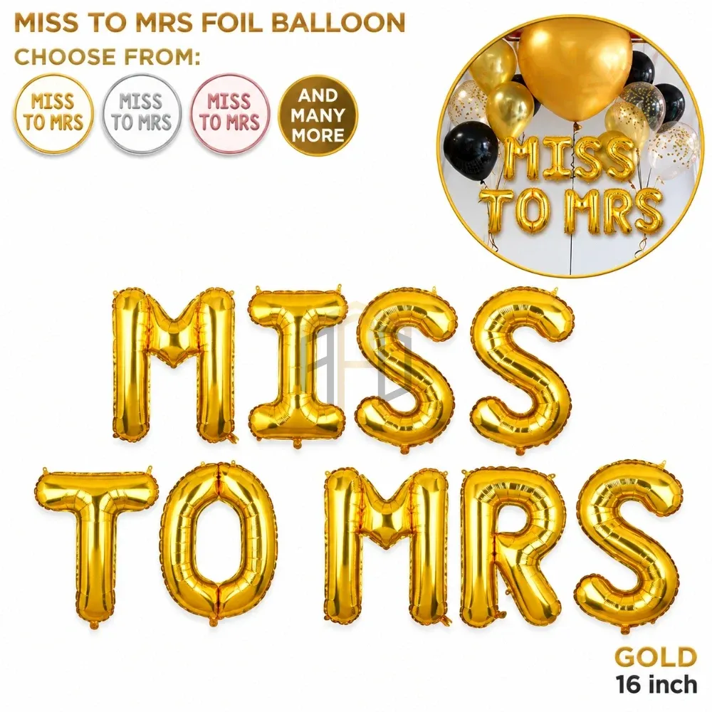 Miss To Mrs Foil Letter Balloons – 16 Inch