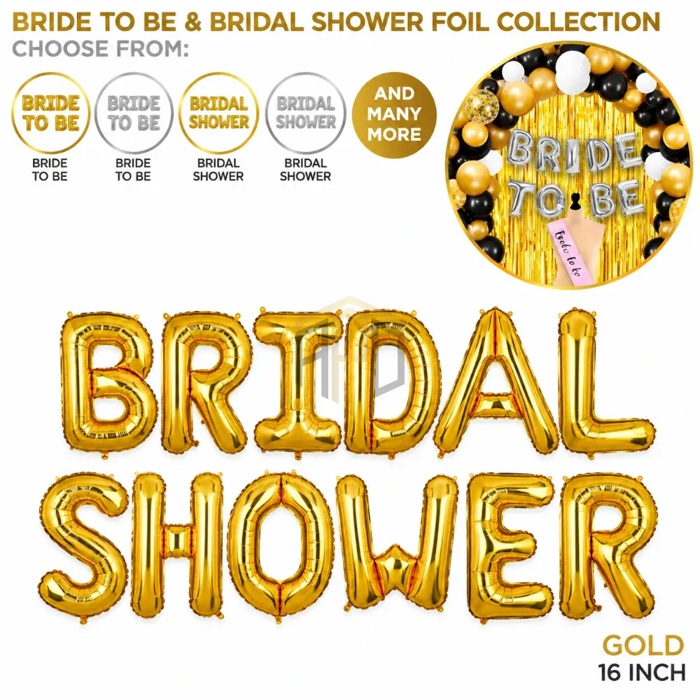 16 Inch Bridal Shower Foil Balloon Letters – Gold & Silver